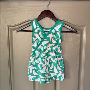Tea Collection Green Pink Bird Romper size 4T Girls - reversible Wrap Style